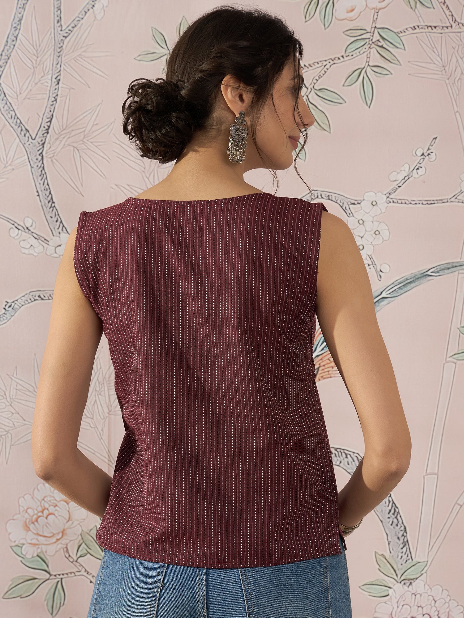 InWeave Wine Kantha W/S Top - Swadesiicart