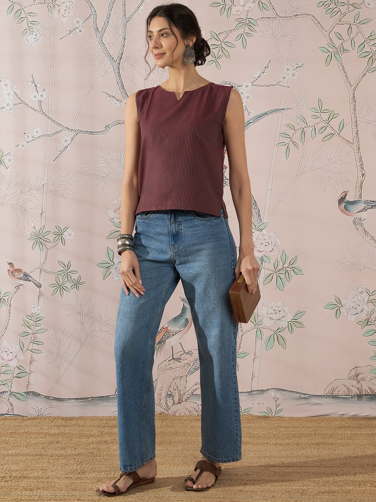 InWeave Wine Kantha W/S Top - Swadesiicart