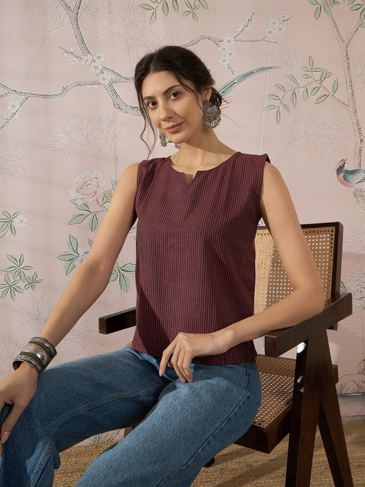 InWeave Wine Kantha W/S Top - Swadesiicart