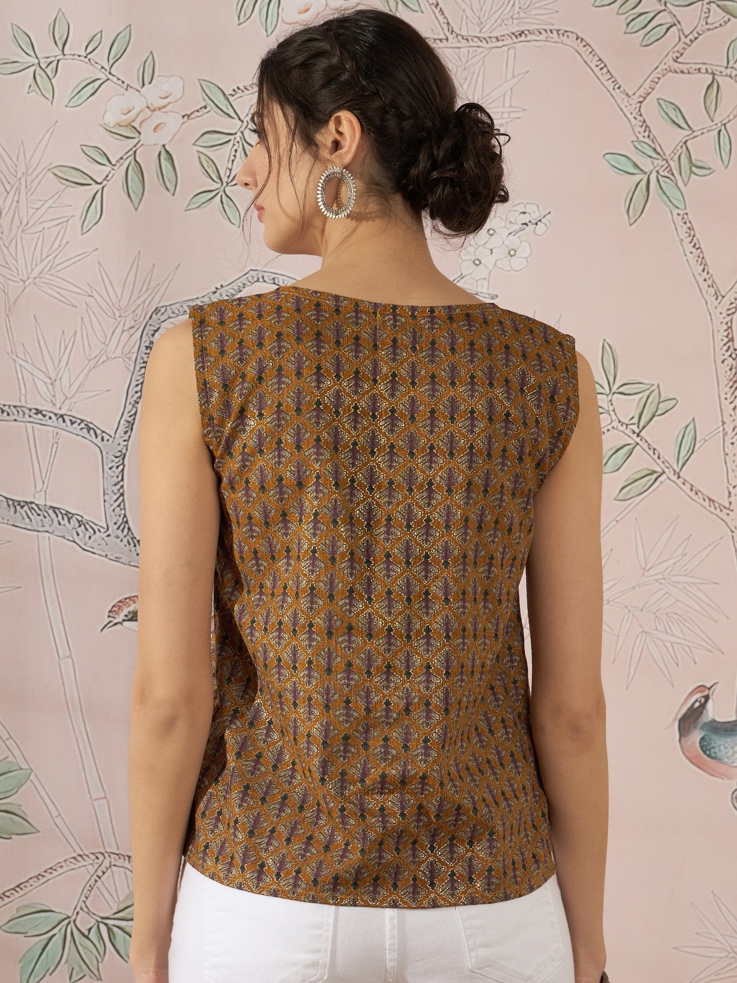 InWeave Mustard Foil Print W/S Top - Swadesiicart