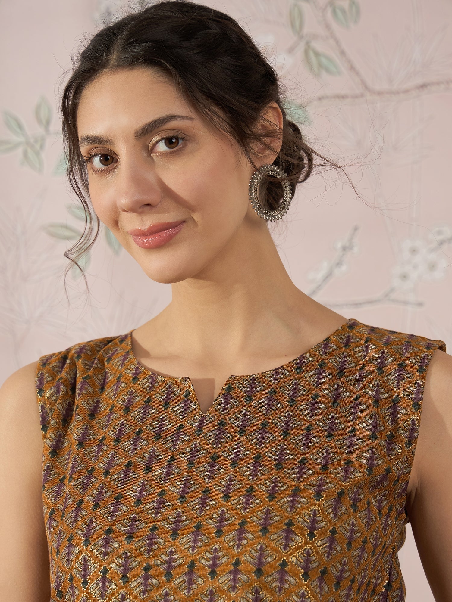 InWeave Mustard Foil Print W/S Top - Swadesiicart
