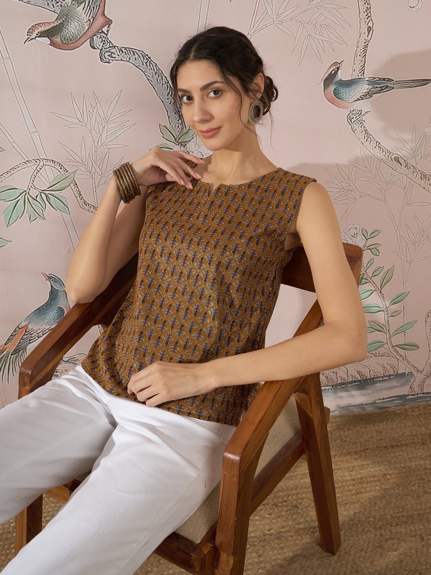 InWeave Mustard Foil Print W/S Top - Swadesiicart