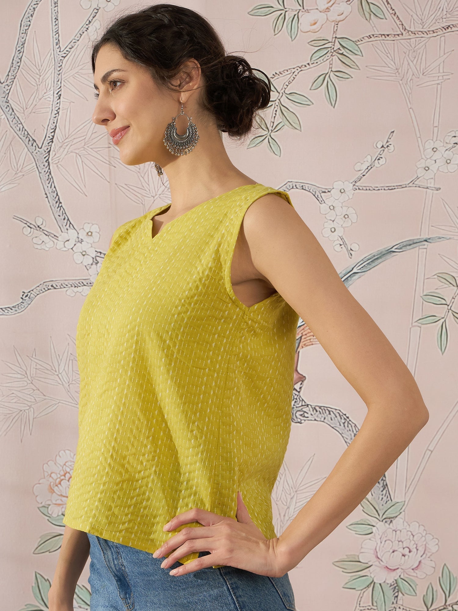 InWeave Light Yellow Kantha W/S Top - Swadesiicart