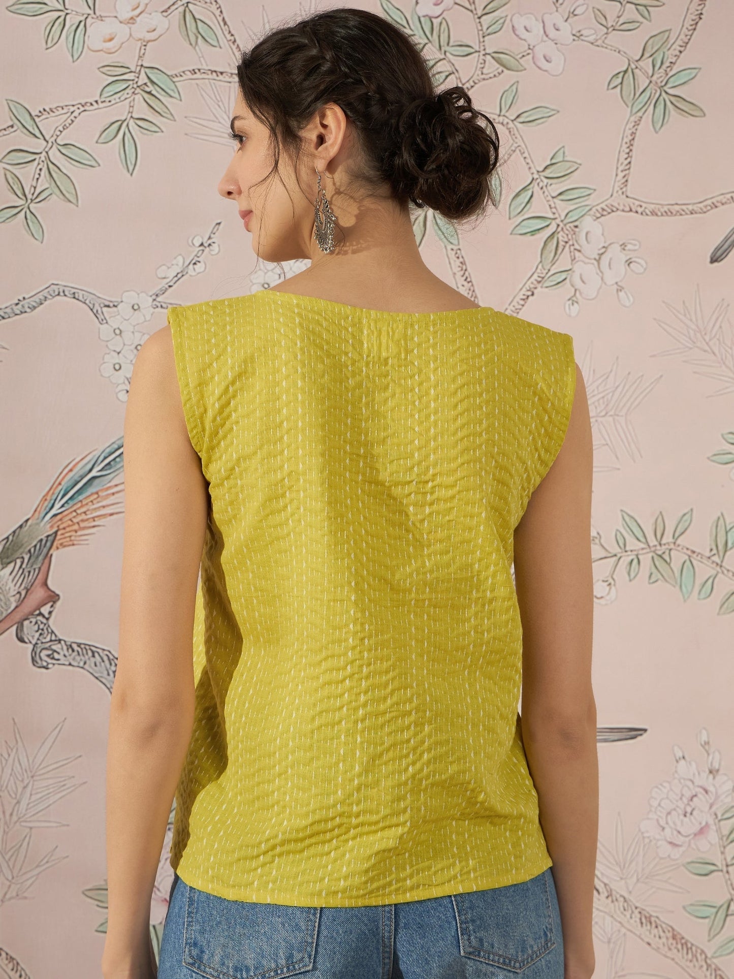 InWeave Light Yellow Kantha W/S Top - Swadesiicart