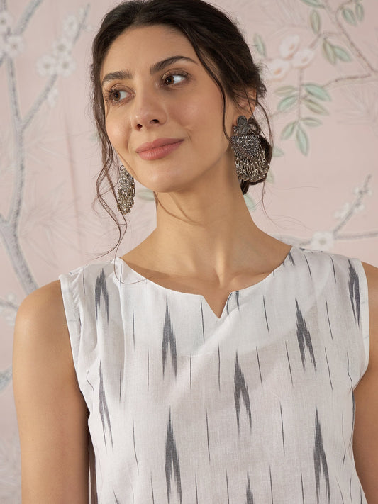 InWeave White Black Ikkat W/S Top - Swadesiicart