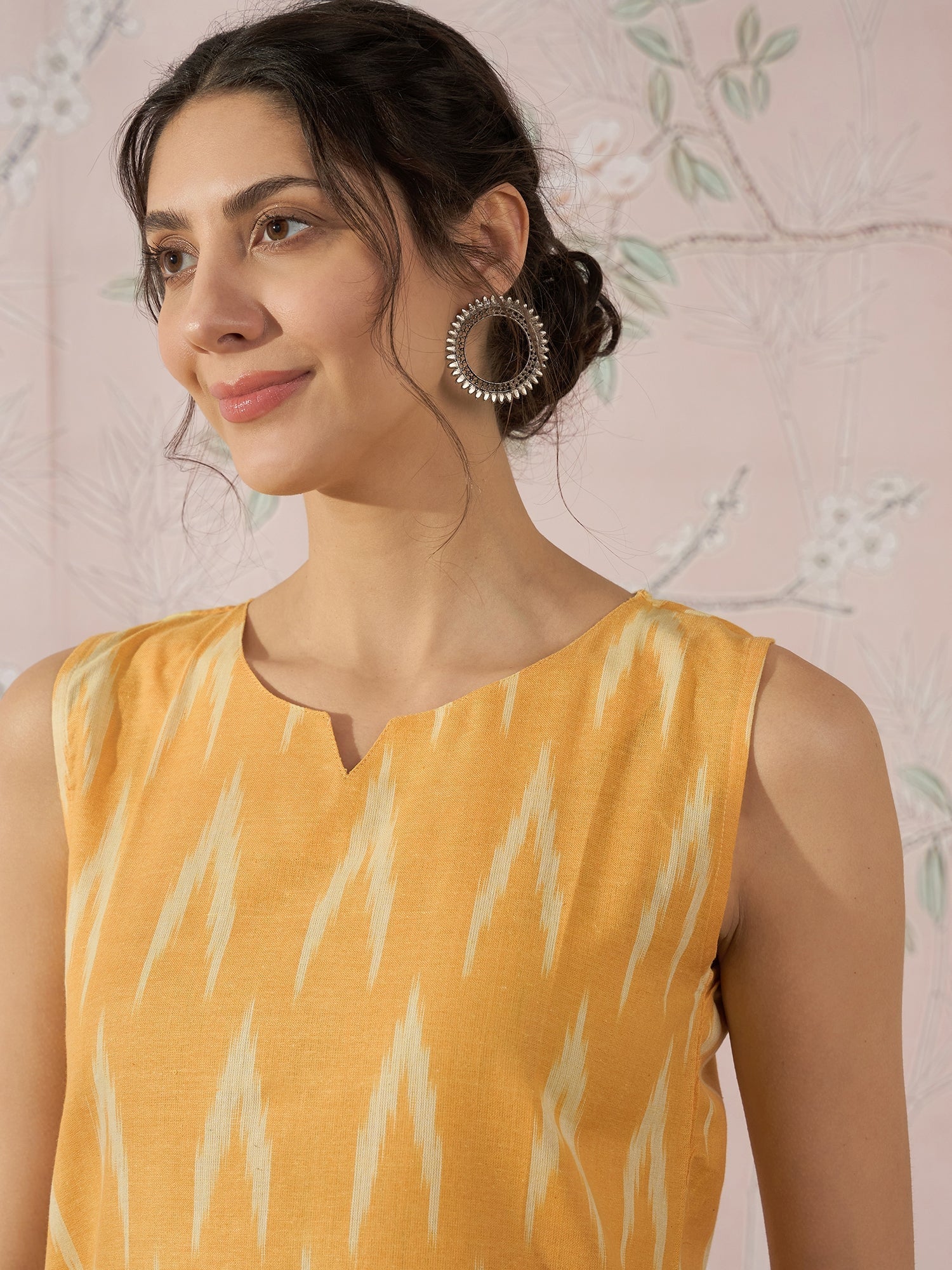 InWeave Yellow Ikkat W/S Top - Swadesiicart