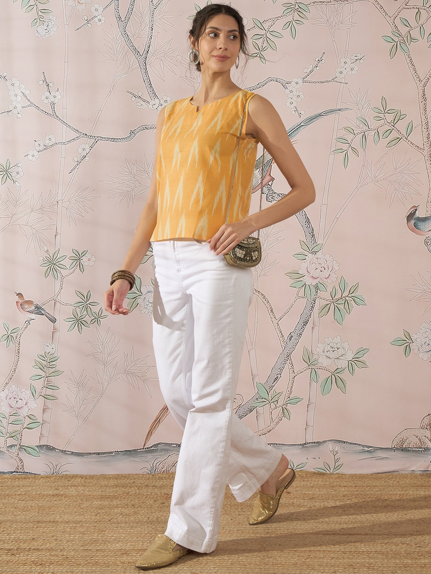 InWeave Yellow Ikkat W/S Top - Swadesiicart