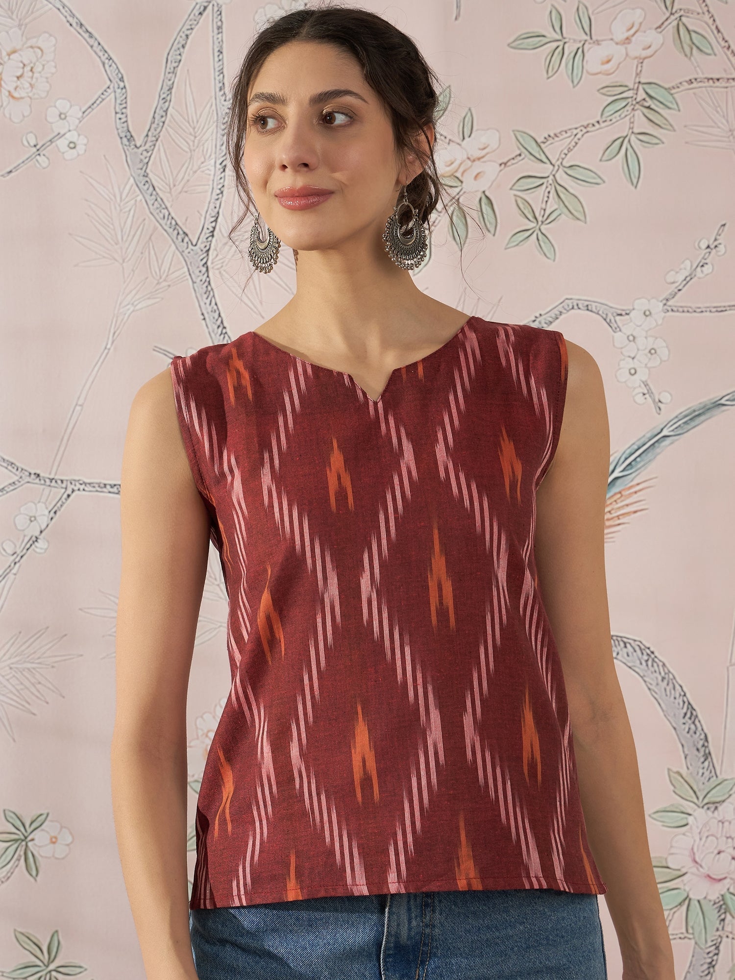 InWeave Rust Ikkat W/S Top - Swadesiicart