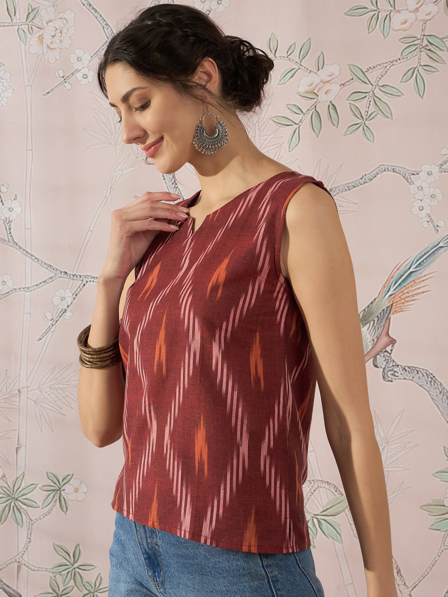 InWeave Rust Ikkat W/S Top - Swadesiicart