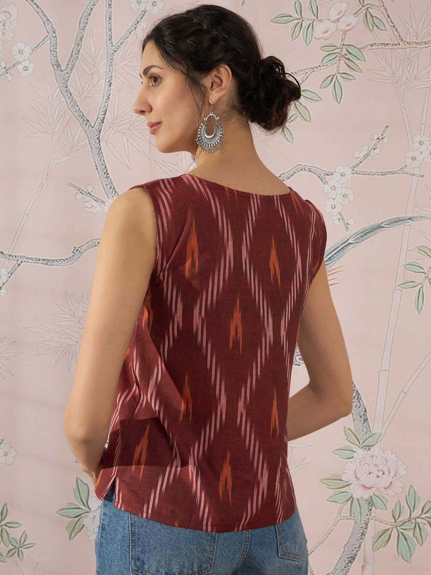 InWeave Rust Ikkat W/S Top - Swadesiicart