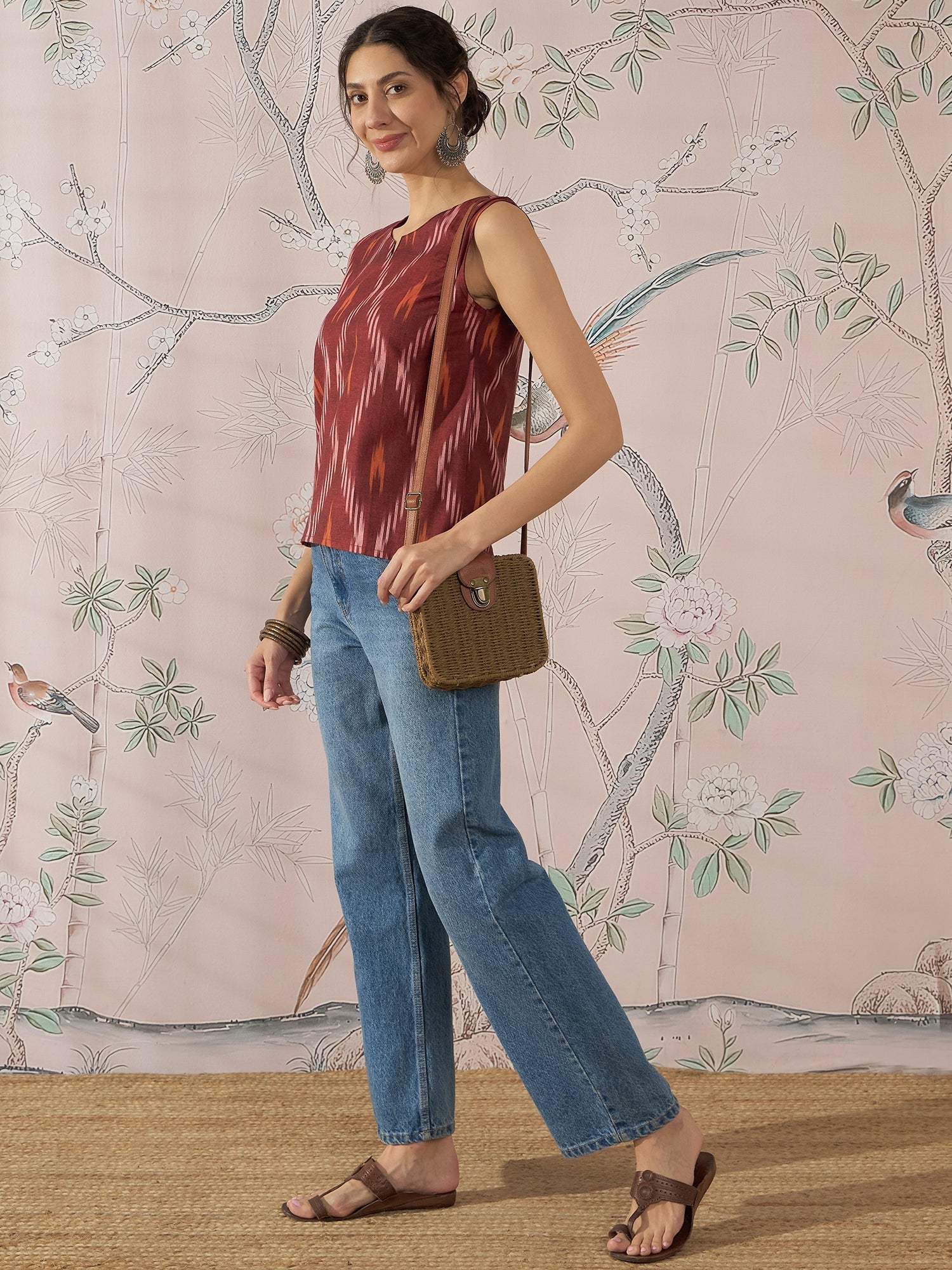 InWeave Rust Ikkat W/S Top - Swadesiicart