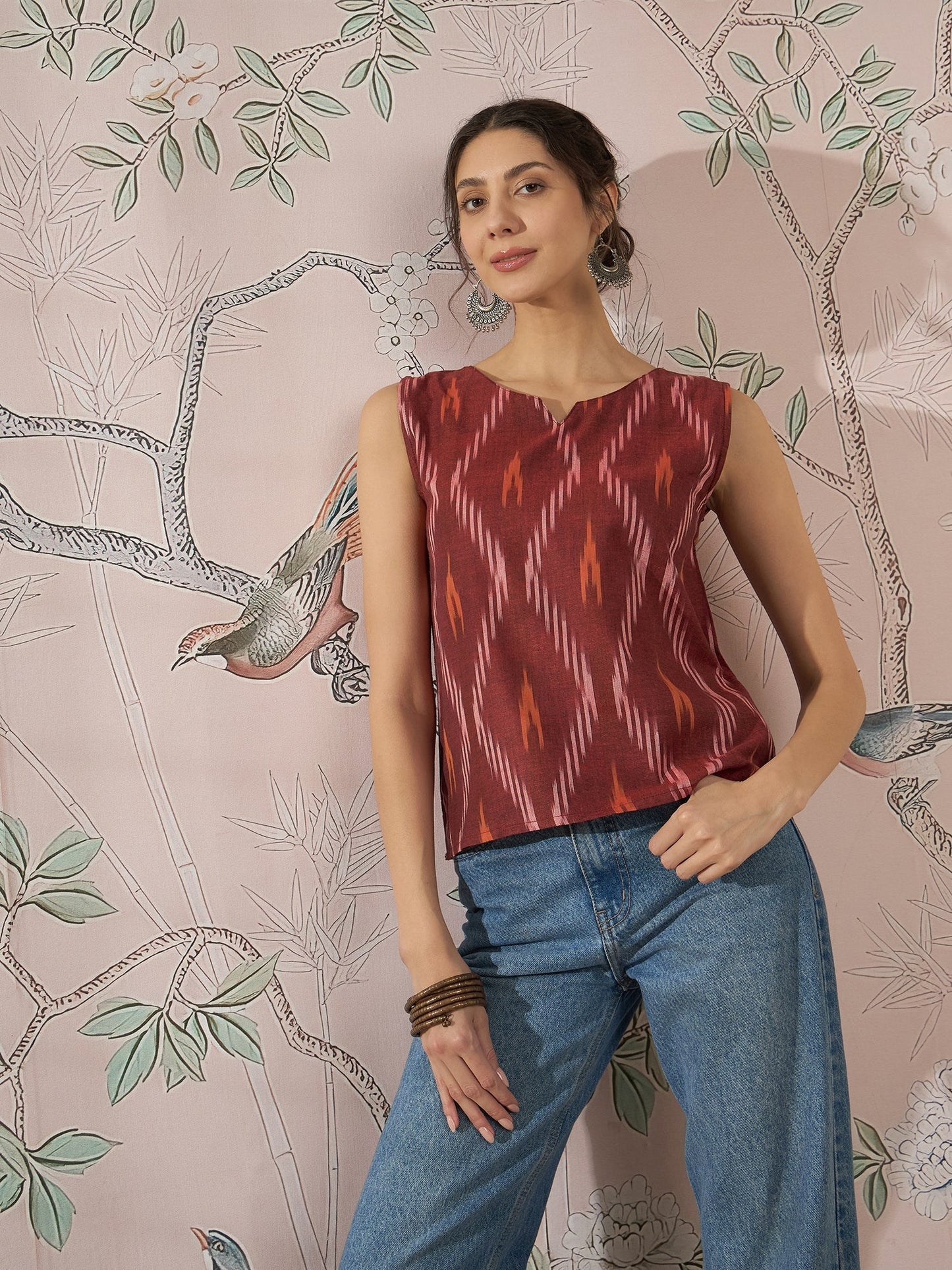 InWeave Rust Ikkat W/S Top - Swadesiicart