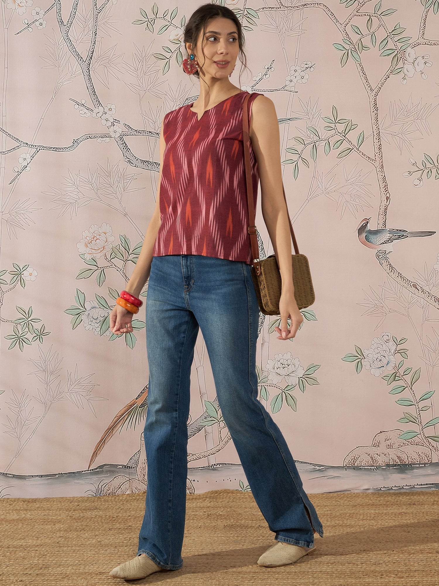InWeave Rust Ikkat W/S Top - Swadesiicart