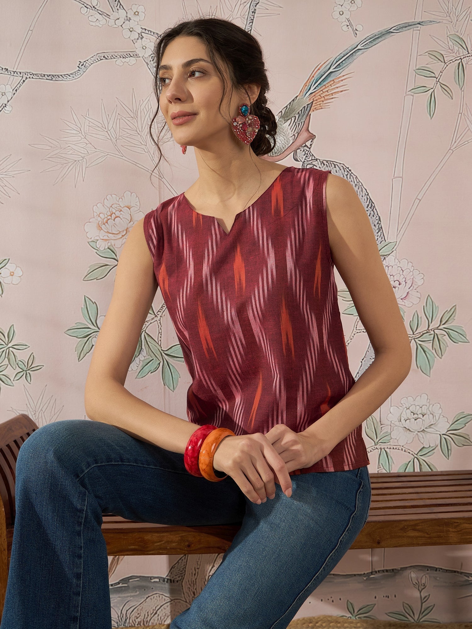 InWeave Rust Ikkat W/S Top - Swadesiicart