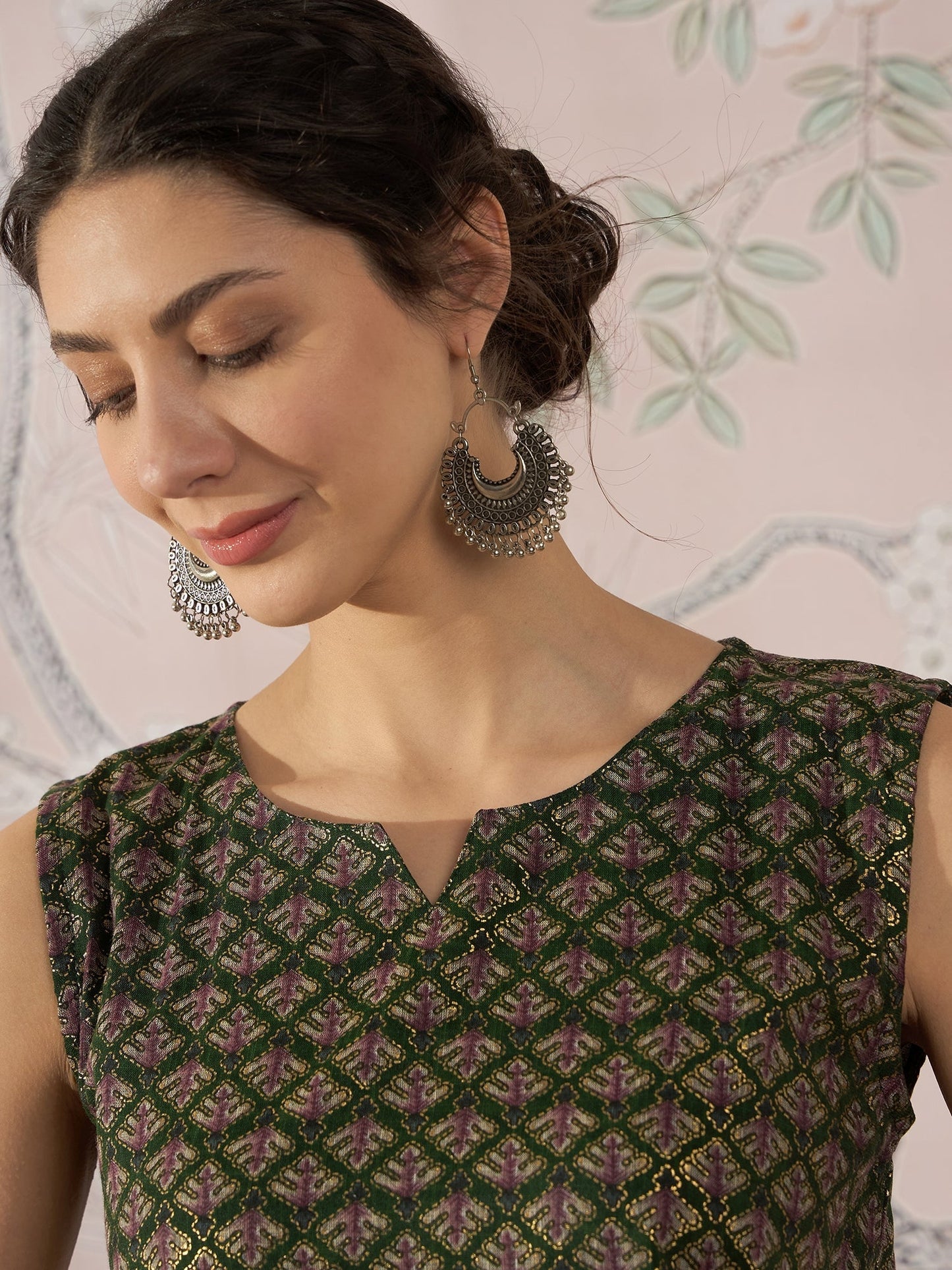 InWeave Green Foil Print W/S Top - Swadesiicart