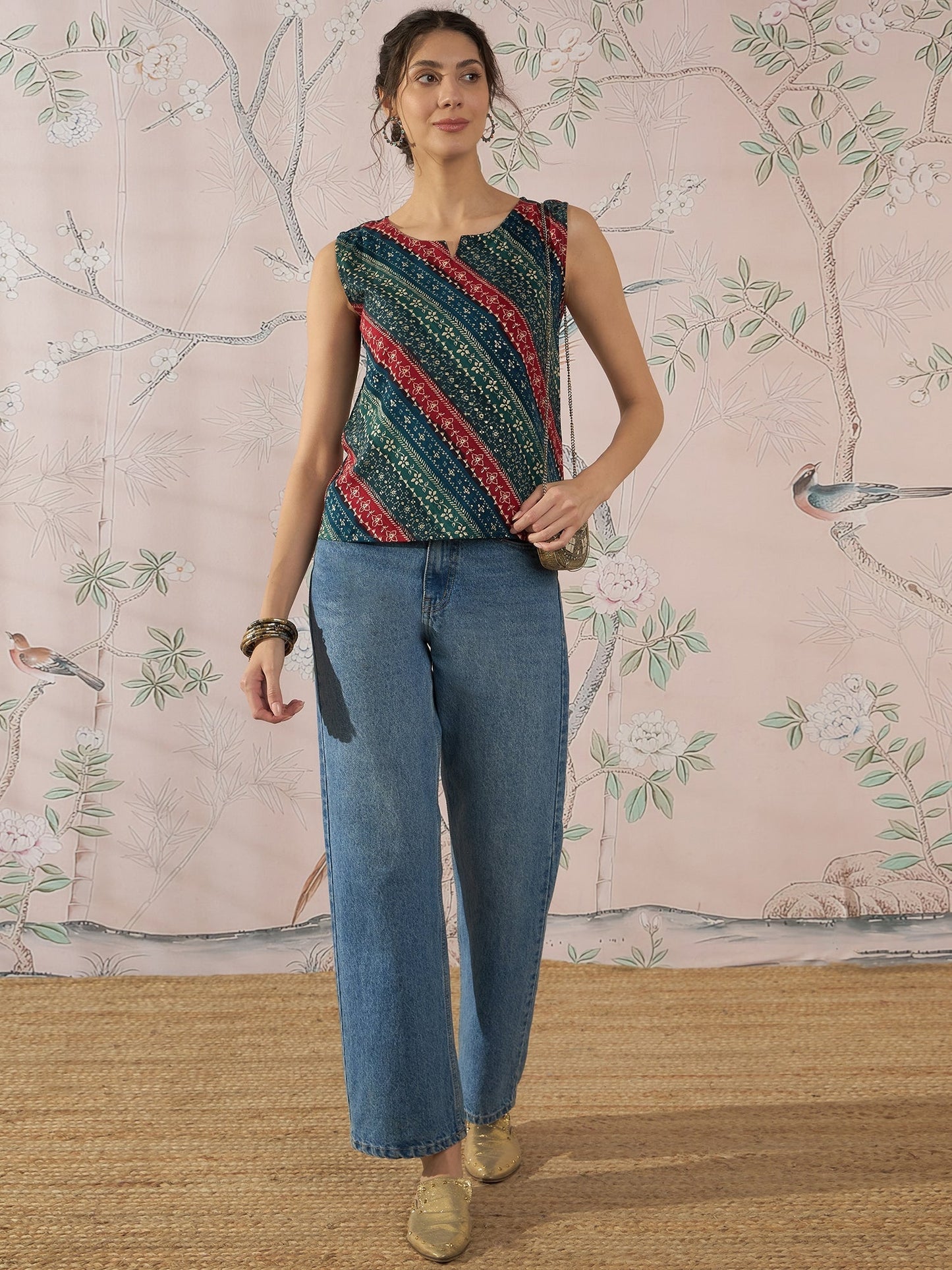 InWeave Teal Hunter Batik W/S Top - Swadesiicart
