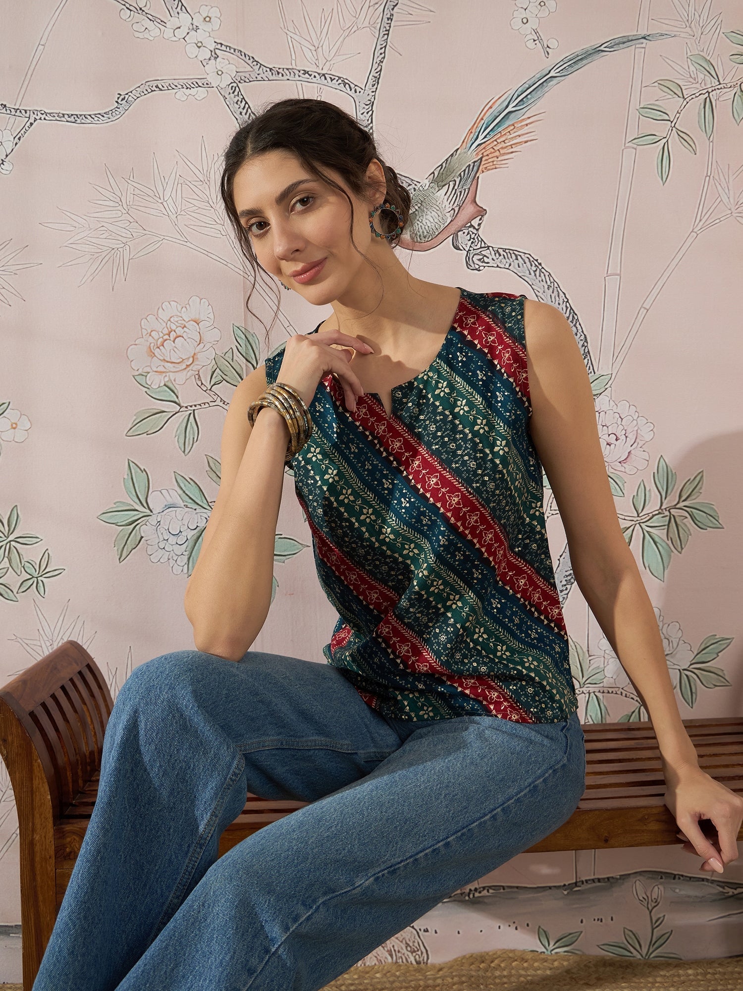 InWeave Teal Hunter Batik W/S Top - Swadesiicart