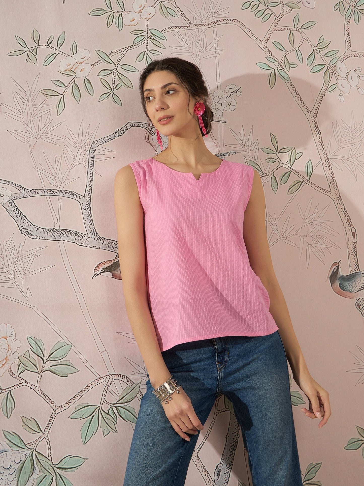 InWeave Baby Pink Kantha W/S Top - Swadesiicart