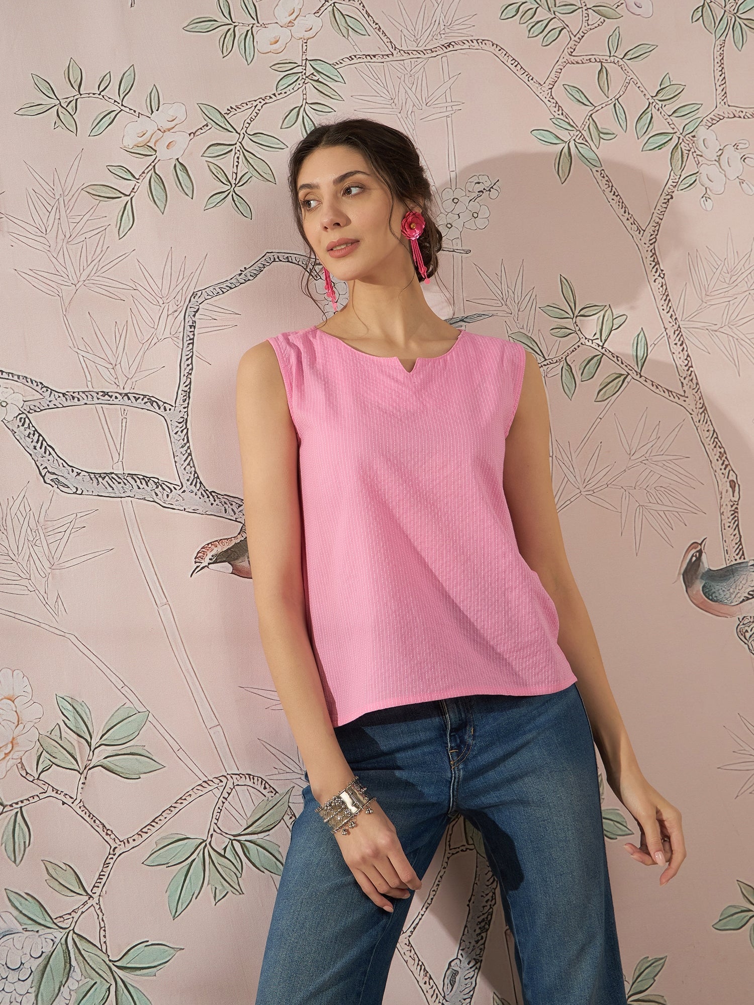 InWeave Baby Pink Kantha W/S Top - Swadesiicart