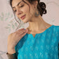 InWeave Cyan Blue Ikkat Kantha W/S Top - Swadesiicart