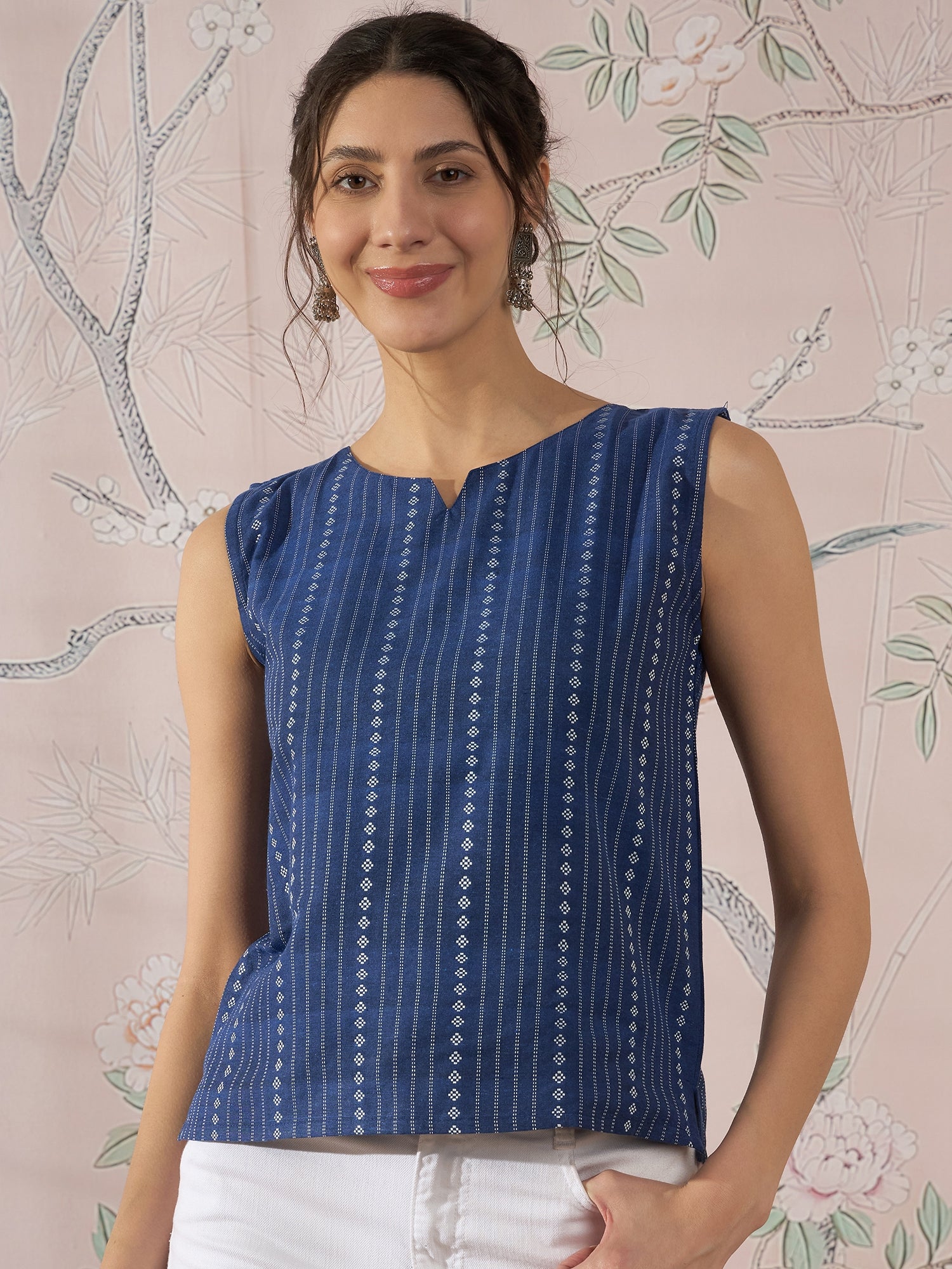 InWeave Indigo Striped Kantha W/S Top - Swadesiicart