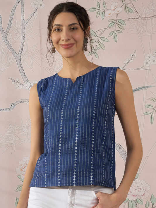 InWeave Indigo Striped Kantha W/S Top - Swadesiicart