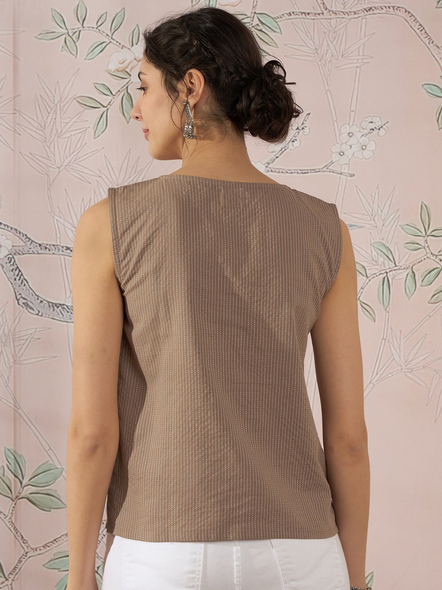 InWeave Light Brown Kantha W/S Top - Swadesiicart