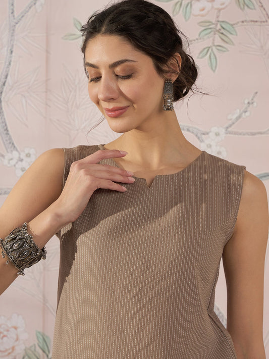 InWeave Light Brown Kantha W/S Top - Swadesiicart