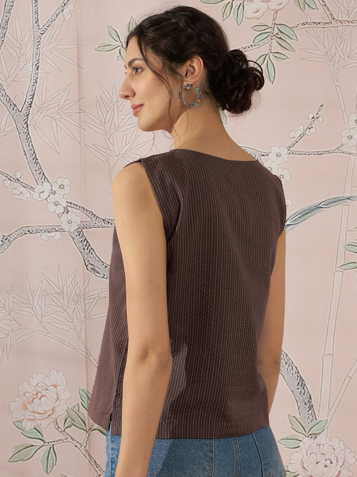 InWeave Dark Brown Kantha W/S Top - Swadesiicart
