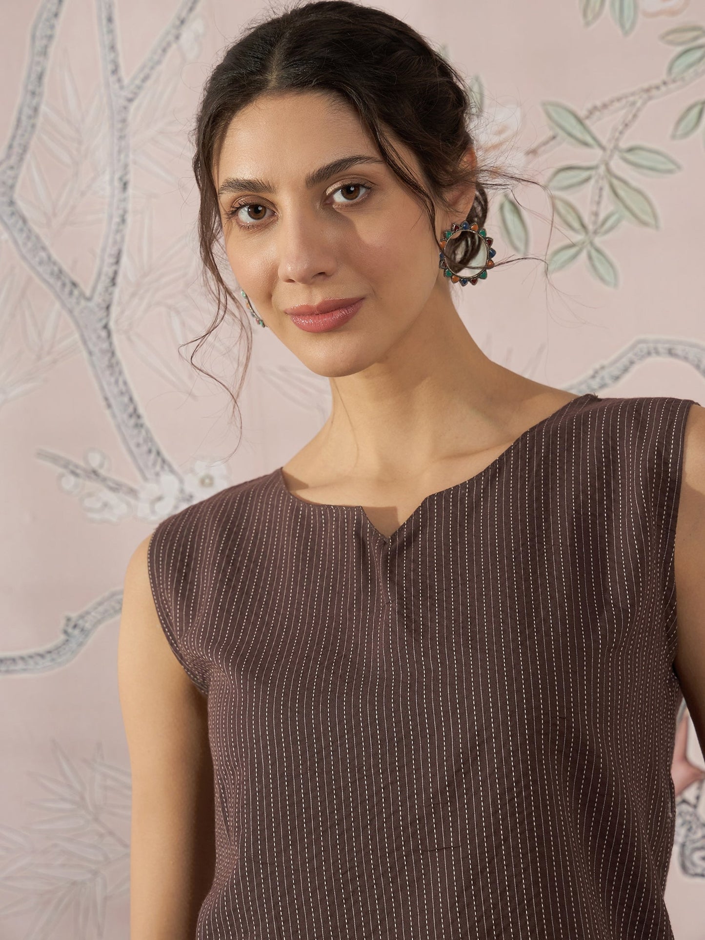 InWeave Dark Brown Kantha W/S Top - Swadesiicart
