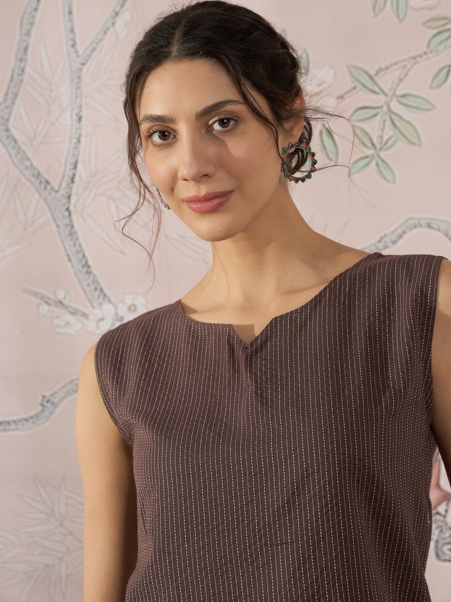 InWeave Dark Brown Kantha W/S Top - Swadesiicart