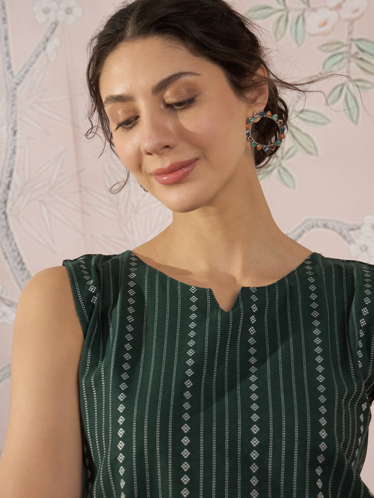 InWeave Green Striped Kantha W/S Top - Swadesiicart