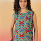 InWeave Teal Red Floral Block Print W/S Top - Swadesiicart