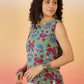InWeave Teal Red Floral Block Print W/S Top - Swadesiicart