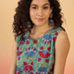 InWeave Teal Red Floral Block Print W/S Top - Swadesiicart