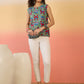 InWeave Teal Red Floral Block Print W/S Top - Swadesiicart