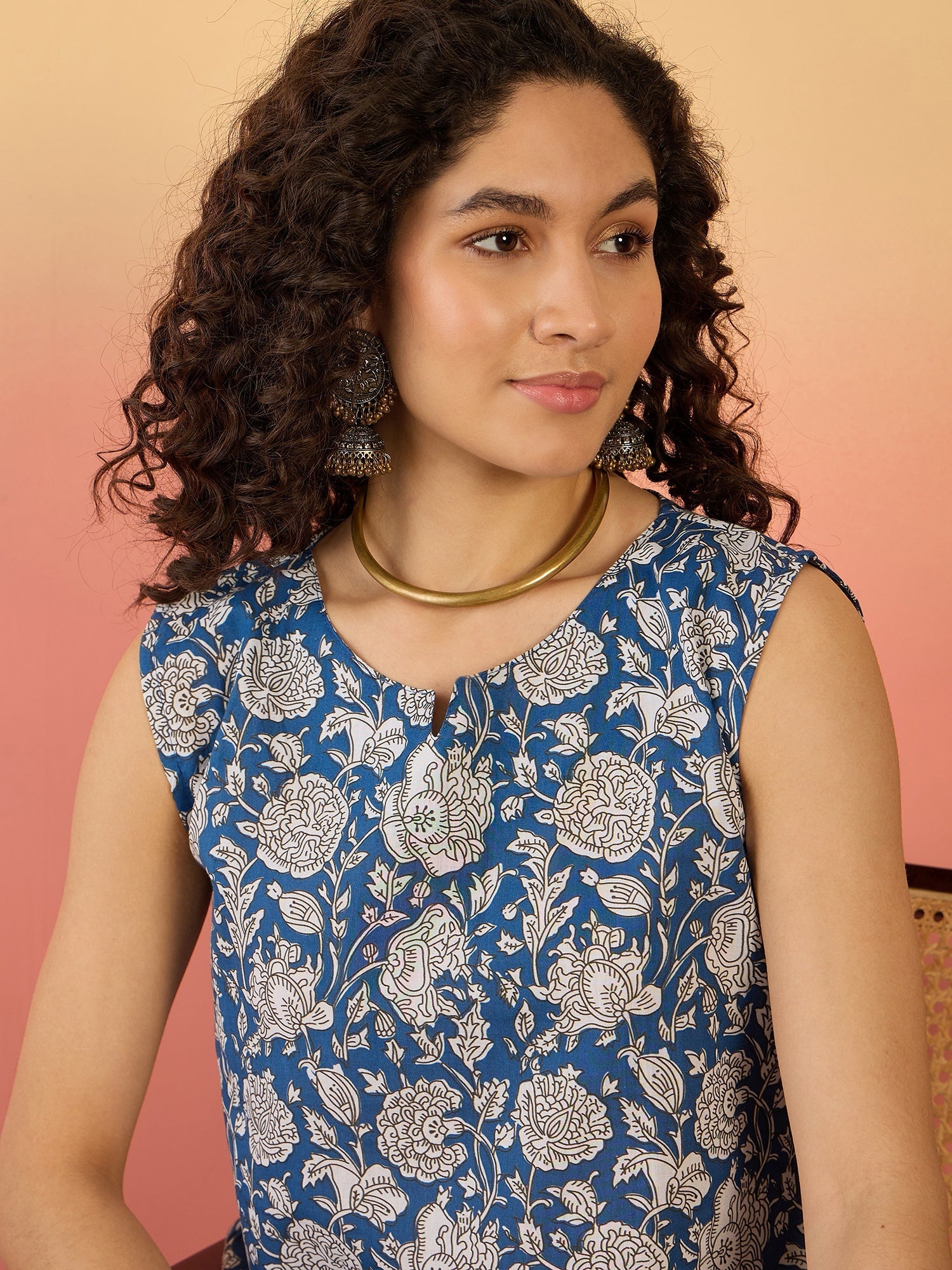InWeave Blue White Block Print W/S Top - Swadesiicart