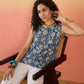 InWeave Blue White Block Print W/S Top - Swadesiicart
