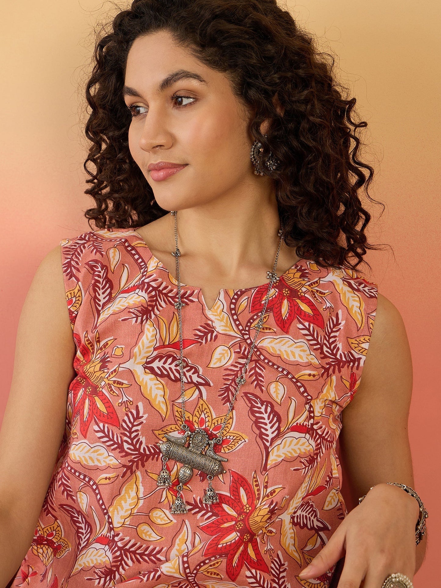 InWeave Coral Jaal Floral Print W/S Top - Swadesiicart