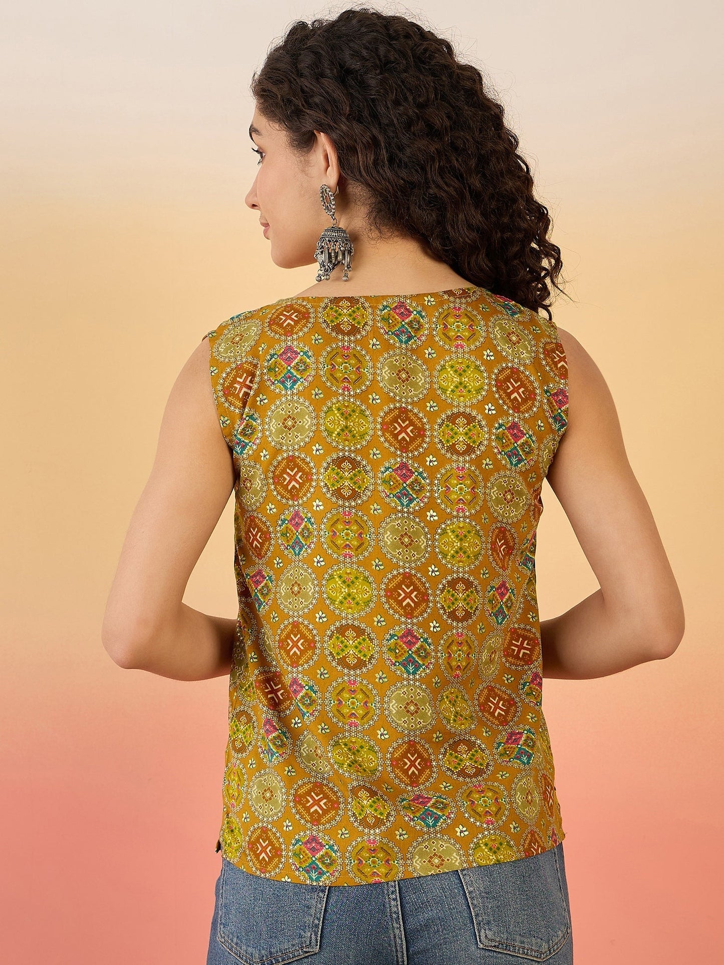 InWeave Ochre Round Multi Foil W/S Top - Swadesiicart