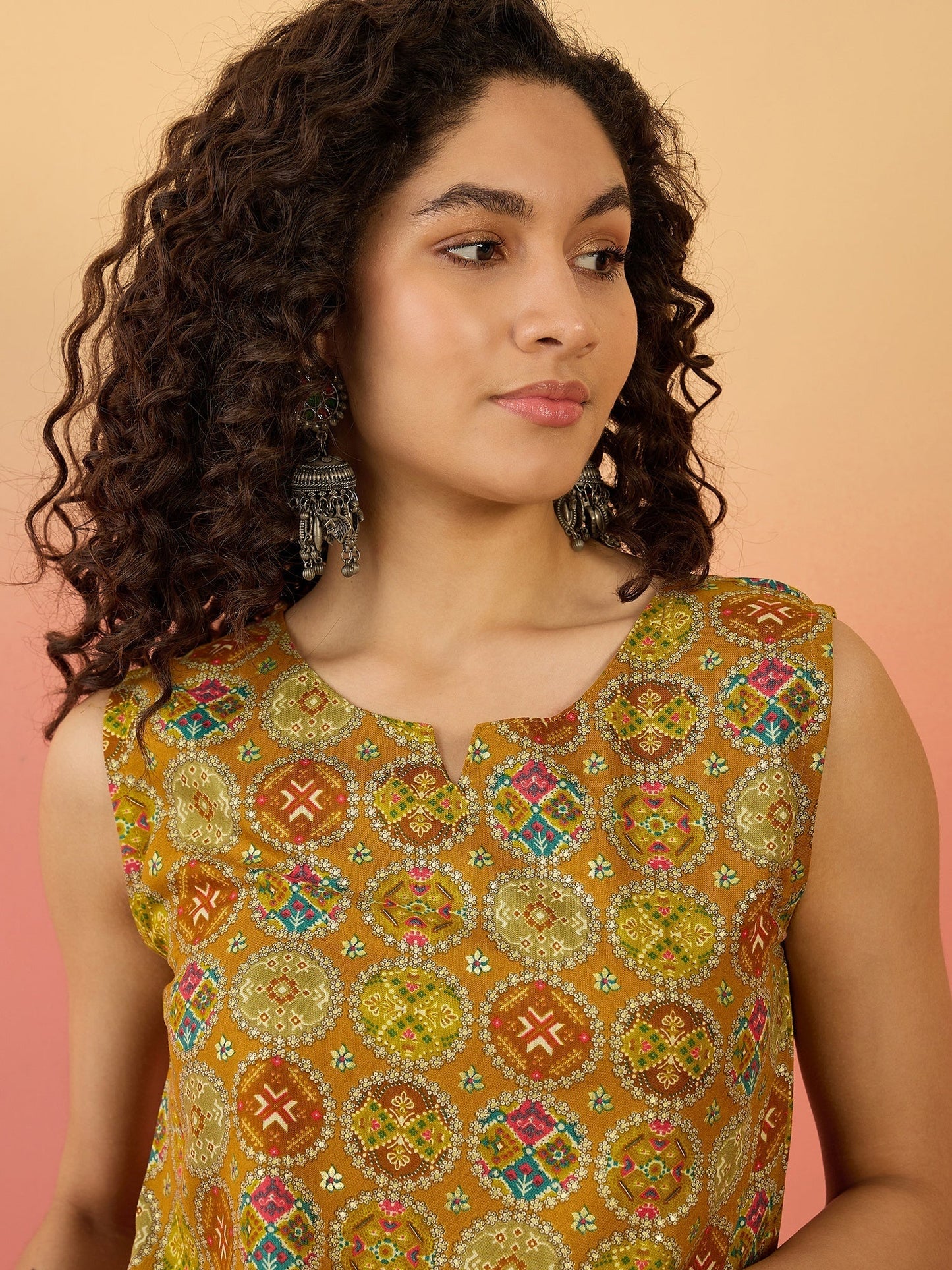 InWeave Ochre Round Multi Foil W/S Top - Swadesiicart