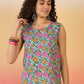 InWeave Sky Blue Pink Rose Jaal W/S Top - Swadesiicart