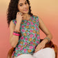 InWeave Sky Blue Pink Rose Jaal W/S Top - Swadesiicart