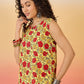 InWeave Butter Yellow Red Rose Jaal W/S Top - Swadesiicart