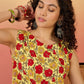 InWeave Butter Yellow Red Rose Jaal W/S Top - Swadesiicart