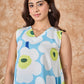 InWeave Skyblue Big Print V Neck Top - Swadesiicart
