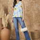 InWeave Skyblue Big Print V Neck Top - Swadesiicart