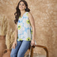 InWeave Skyblue Big Print V Neck Top - Swadesiicart