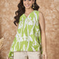 InWeave Apple Green White V Neck Top - Swadesiicart