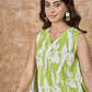 InWeave Apple Green White V Neck Top - Swadesiicart